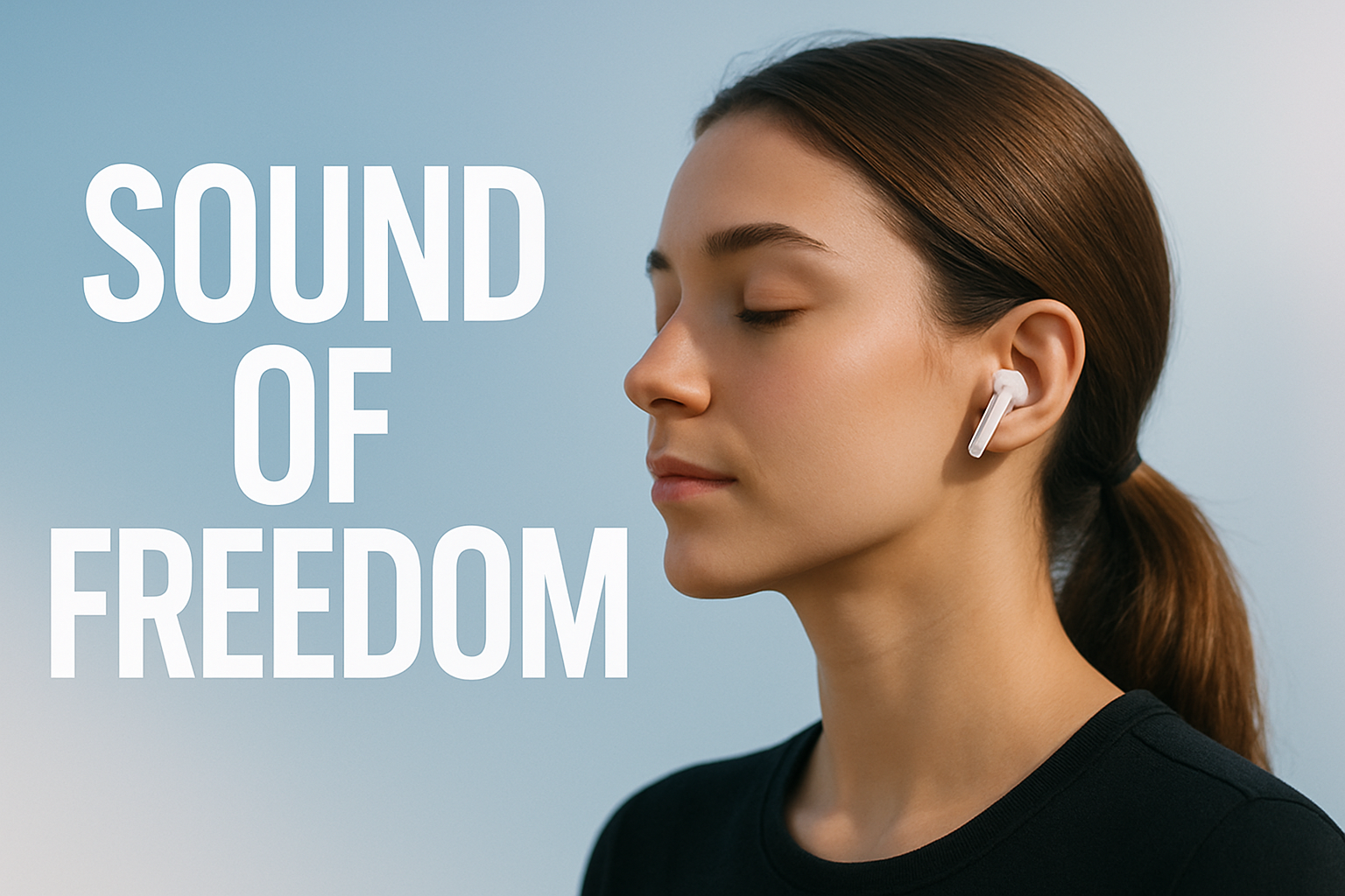 make best pics and write SUOND OF FREEDOM withe earbuds and one girls